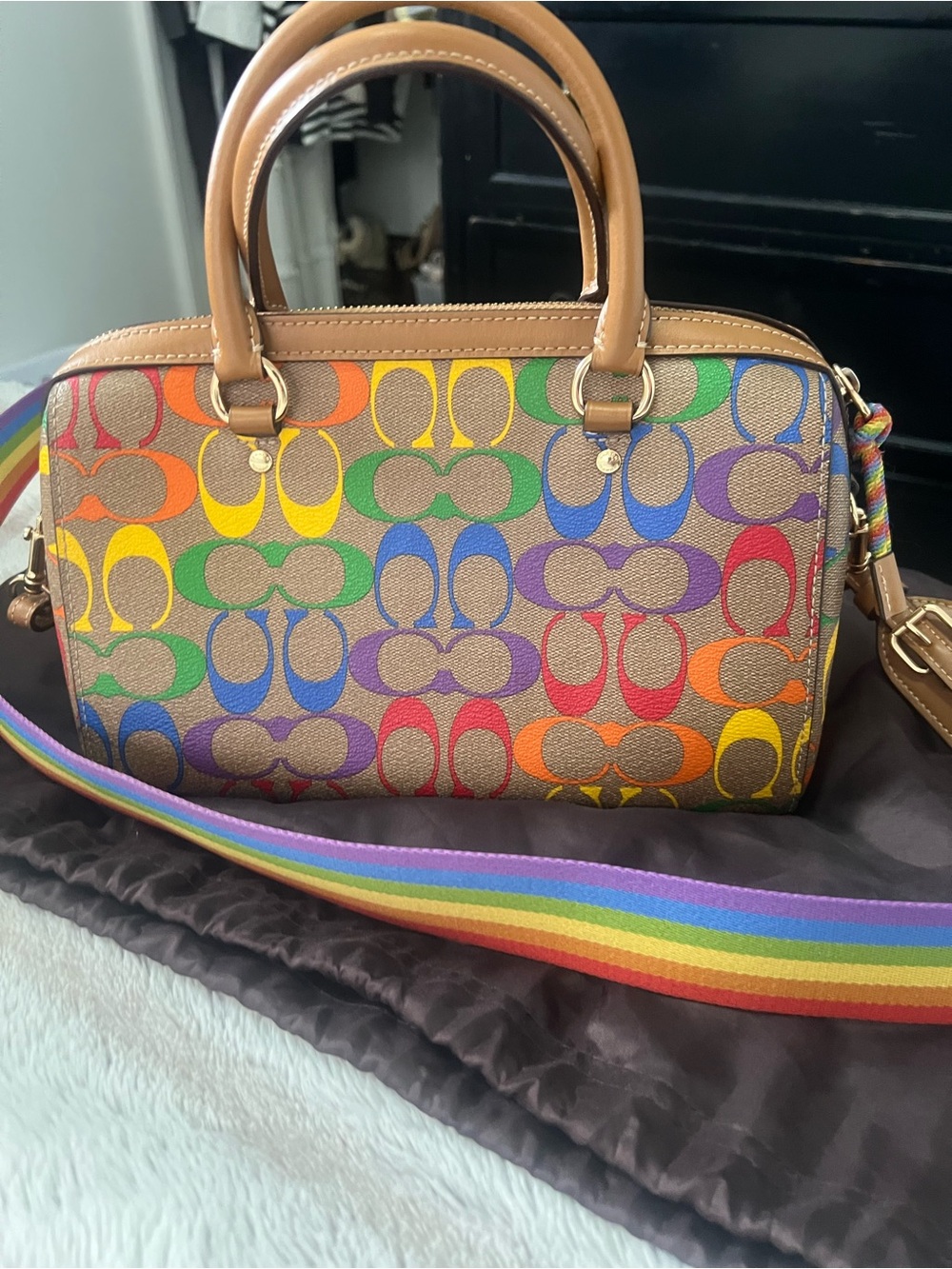 Coach Rainbow Logo Leather Rowan Purse - Picture 6 of 10
